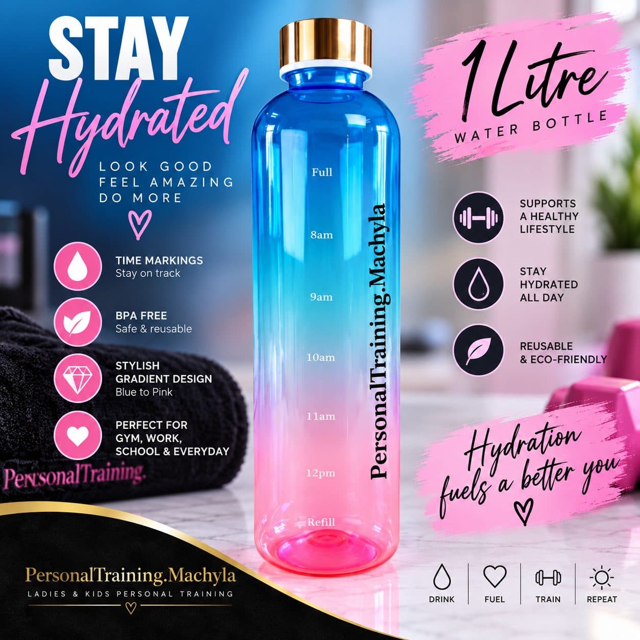 Water Bottle 1L (Blue/Pink) — photo 1 of 2