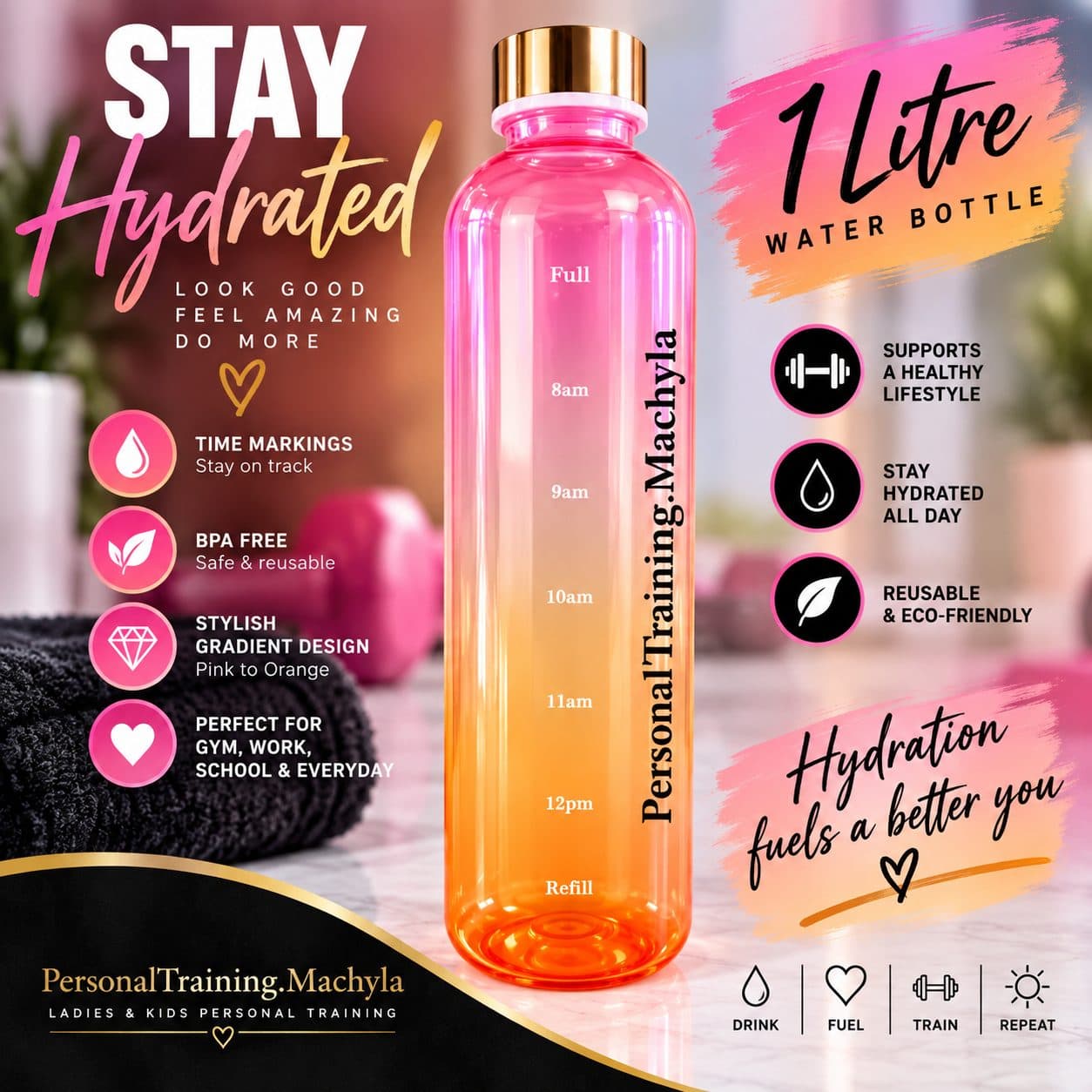 Water Bottle 1L (Pink/Orange) — photo 1 of 2